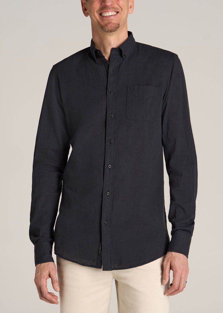 Men American Tall Button Shirts | Linen Long Sleeve Shirt For Tall Men In Black