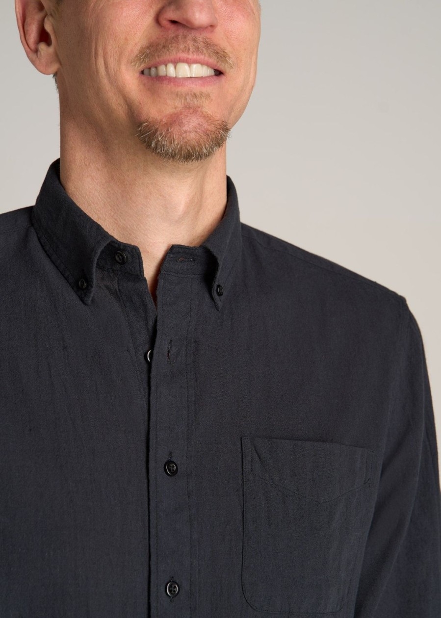 Men American Tall Button Shirts | Linen Long Sleeve Shirt For Tall Men In Black