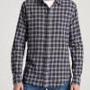 Men American Tall Button Shirts | Nelson Flannel Shirt For Tall Men In Maroon & Grey Plaid