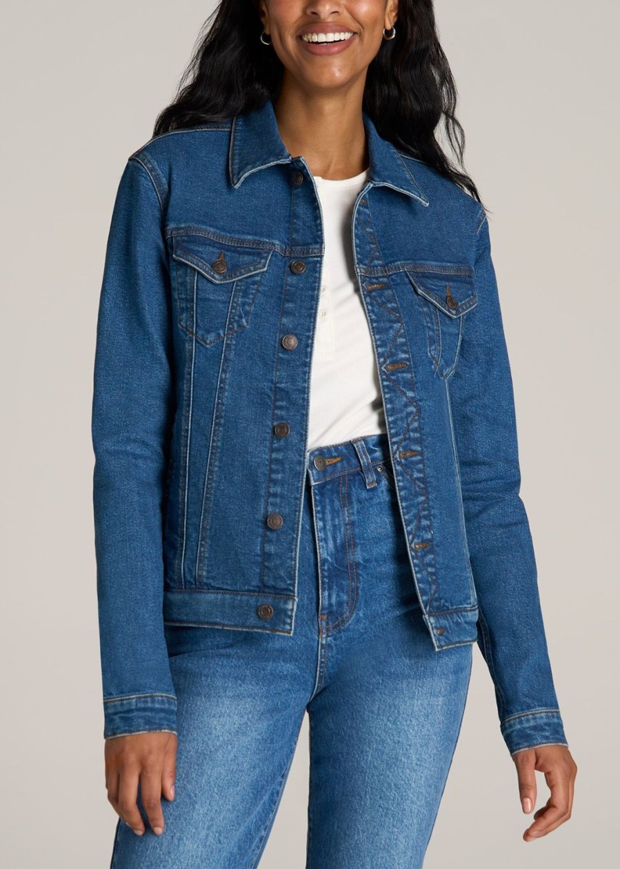 Women American Tall Jackets + Outerwear | Tall Women'S Denim Jacket In Blue 90'S Wash