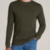 Men American Tall Long Sleeve Tees + Thermals | Double Honeycomb Thermal Crewneck Extra-Long Top In Dark Olive Green