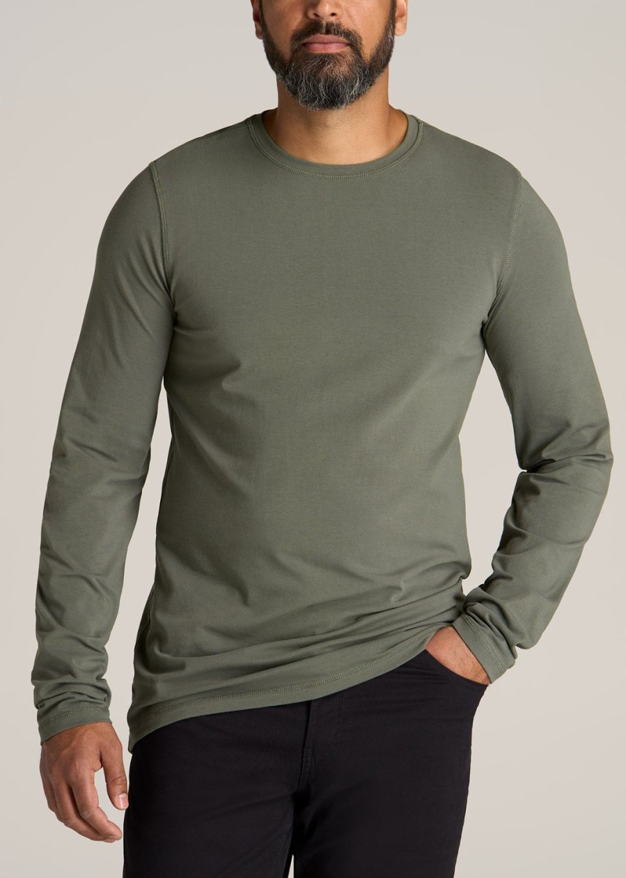 Men American Tall Long Sleeve Tees + Thermals | Original Essentials Slim-Fit Long Sleeve Tall Men'S T-Shirt In Spring Olive