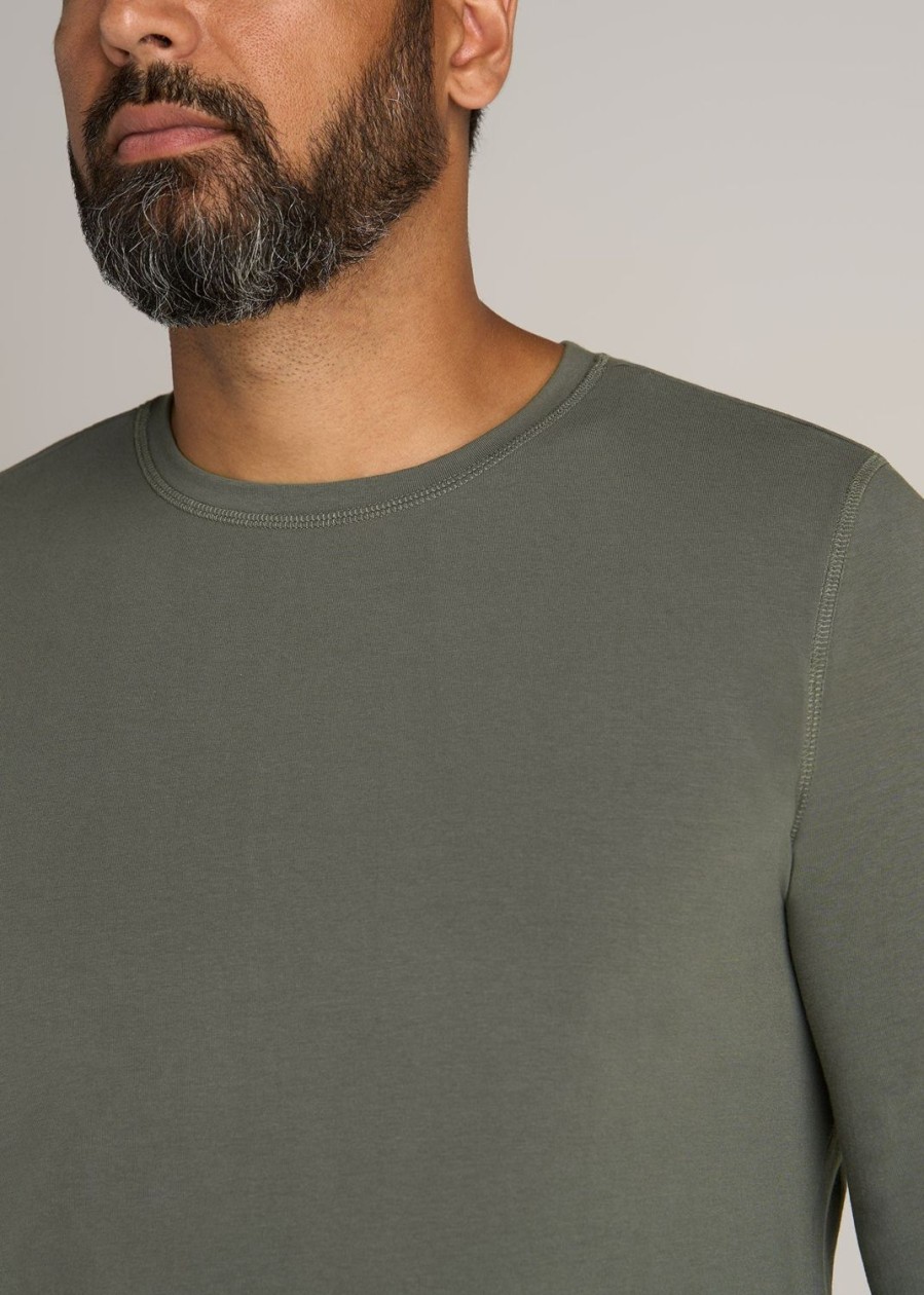 Men American Tall Long Sleeve Tees + Thermals | Original Essentials Slim-Fit Long Sleeve Tall Men'S T-Shirt In Spring Olive