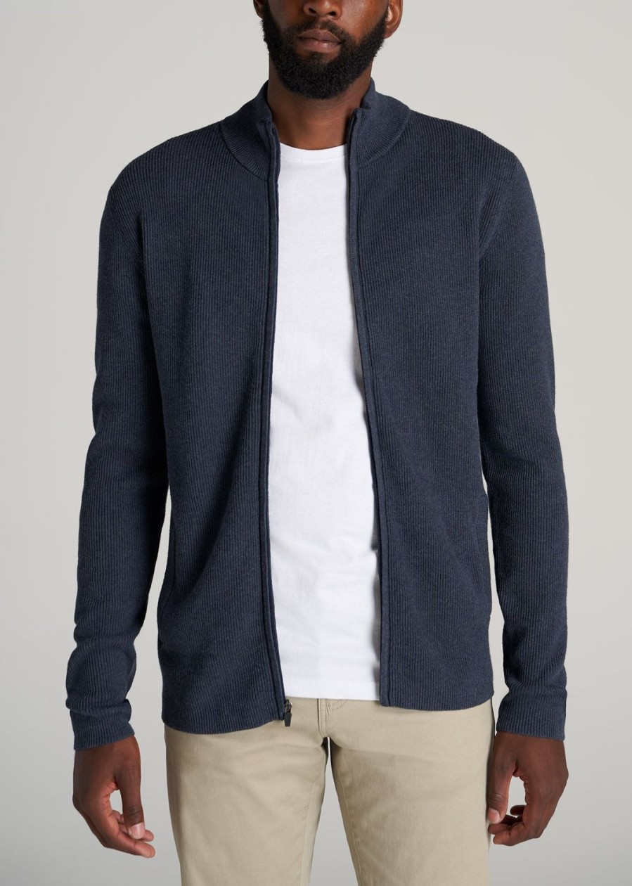 Men American Tall Hoodies + Sweatshirts | Full-Zip Tall Men'S Sweater In Navy Mix