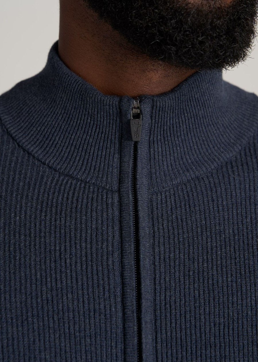 Men American Tall Hoodies + Sweatshirts | Full-Zip Tall Men'S Sweater In Navy Mix