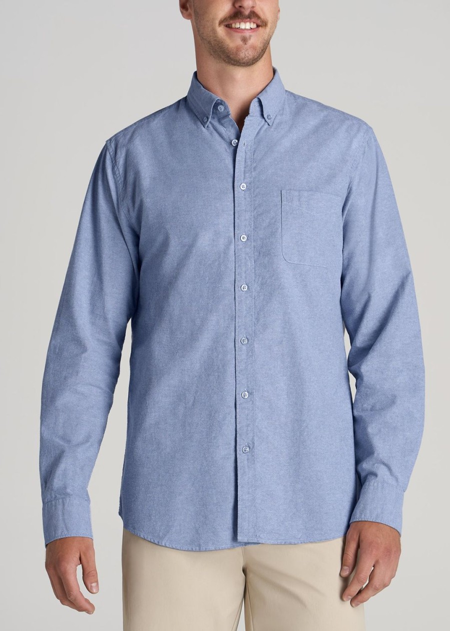 Men American Tall Button Shirts | Washed Oxford Shirt For Tall Men In Dark Sky Blue