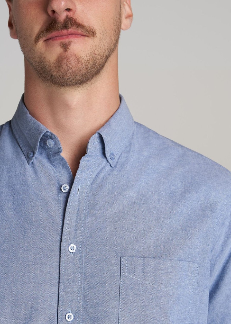 Men American Tall Button Shirts | Washed Oxford Shirt For Tall Men In Dark Sky Blue