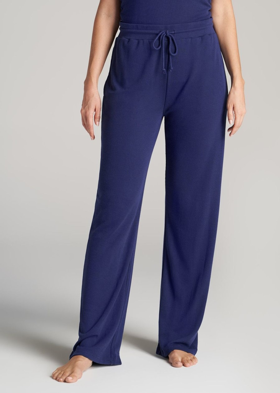 Women American Tall Athletic Pants | Open-Bottom Waffle Lounge Pants For Tall Women In Midnight Blue