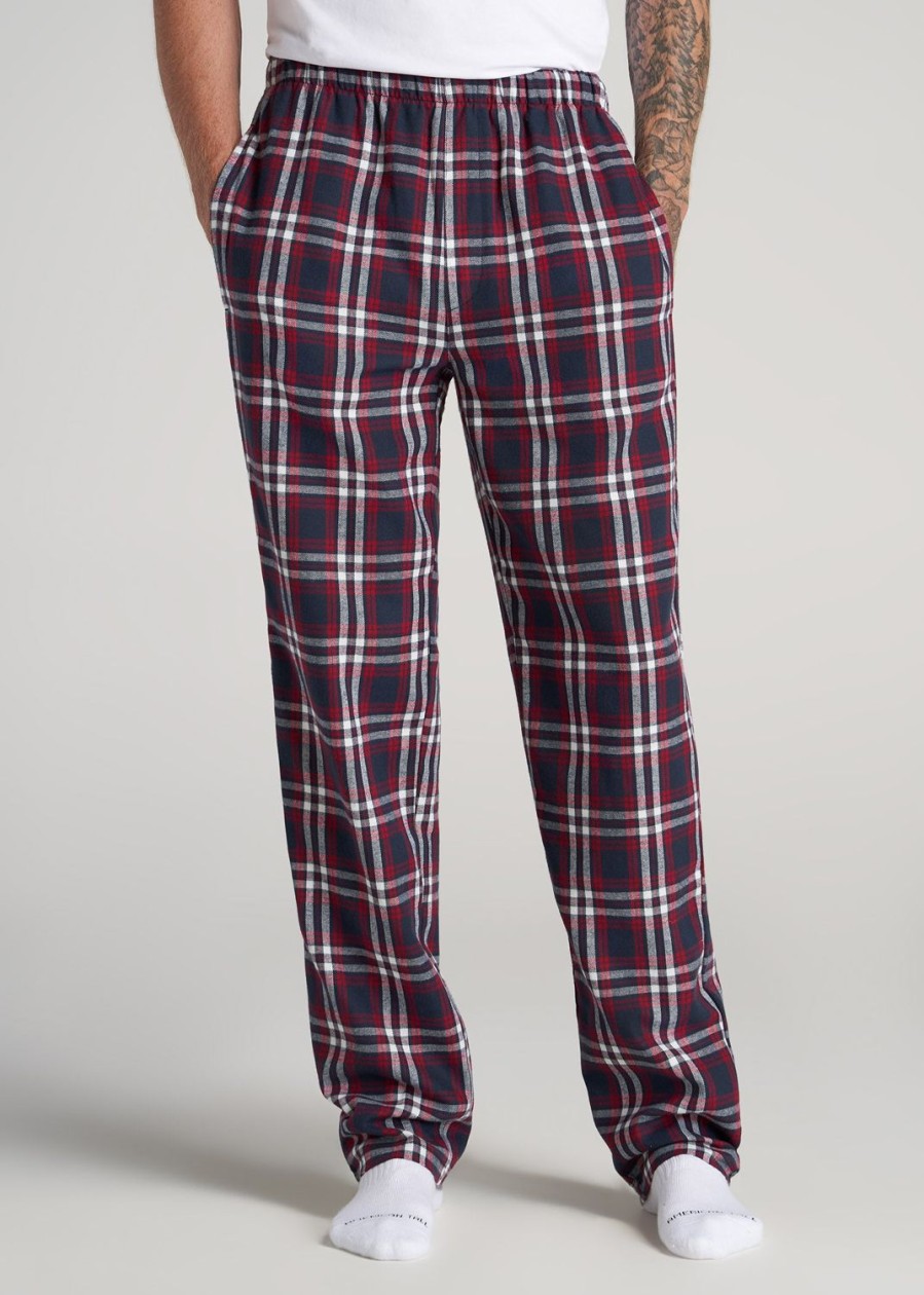 Men American Tall Athletic Pants | Plaid Pajama Pants For Tall Men In Navy & Red Tartan