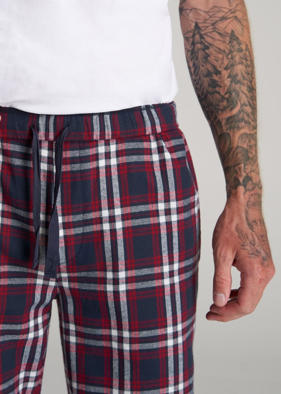 Men American Tall Athletic Pants | Plaid Pajama Pants For Tall Men In Navy & Red Tartan