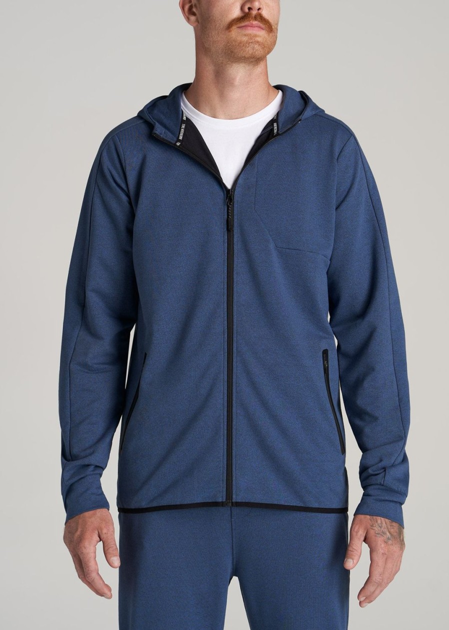 Men American Tall Hoodies + Sweatshirts | A.T. Performance French Terry Full Zip Hoodie For Tall Men In Tech Navy Mix