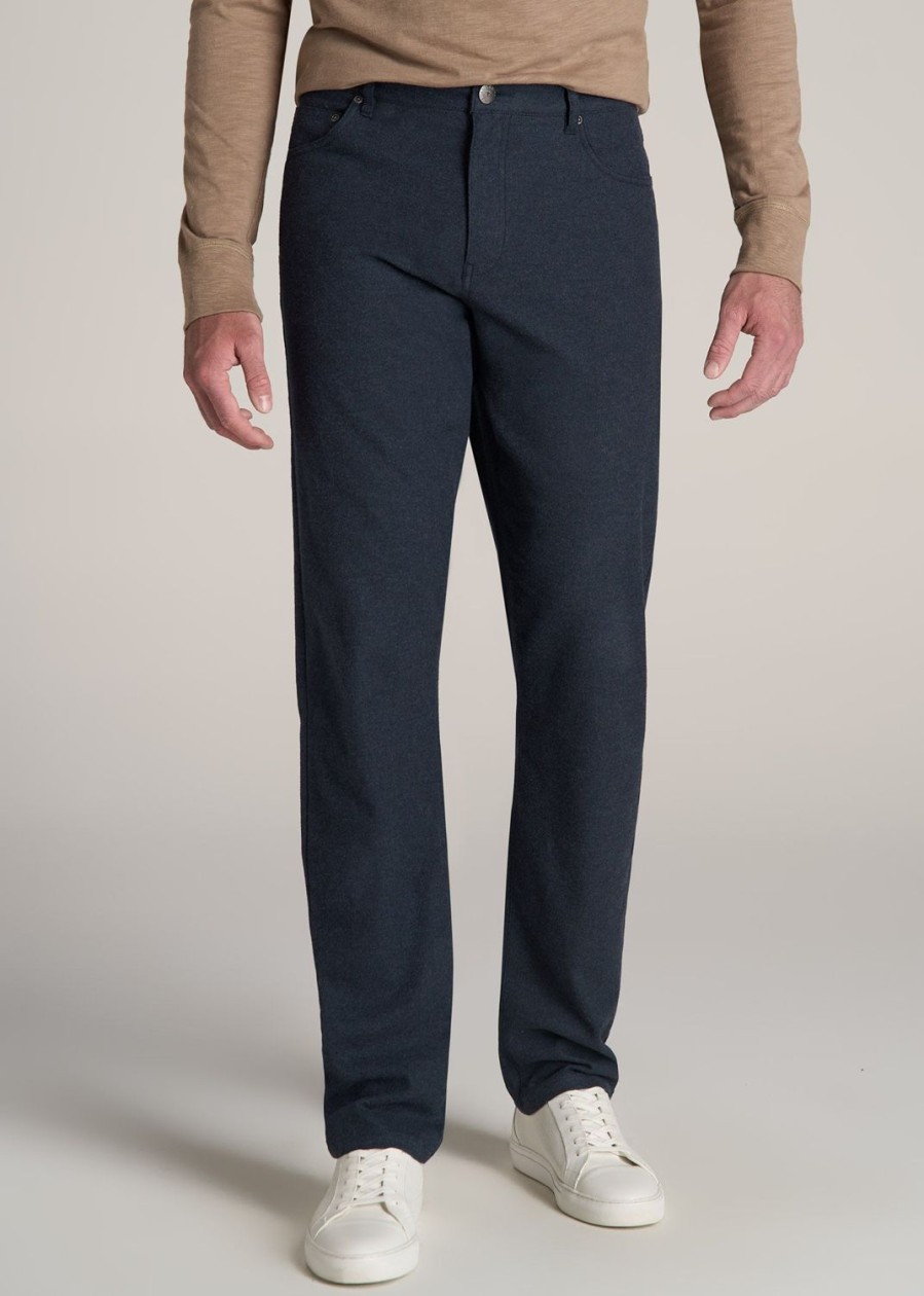 Men American Tall Pants + Chinos | Tapered-Fit Stretch Flannel 5 Pocket Pants For Tall Men In Dark Indigo Mix