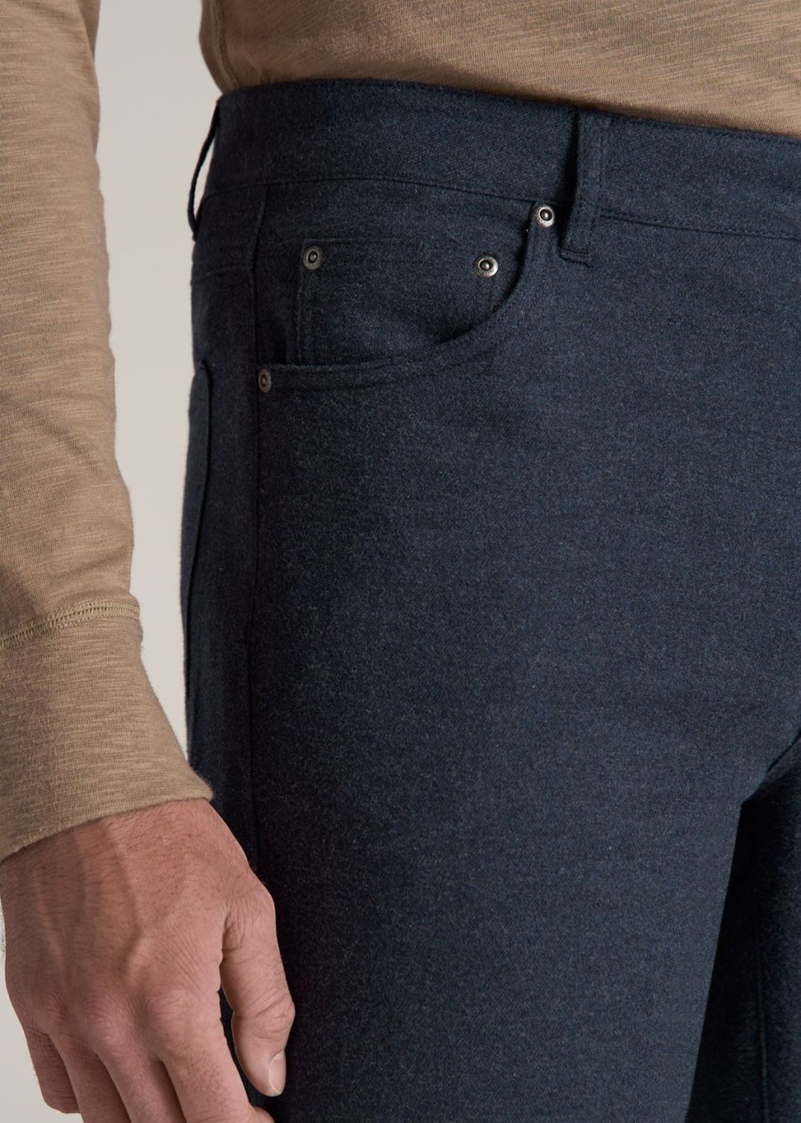 Men American Tall Pants + Chinos | Tapered-Fit Stretch Flannel 5 Pocket Pants For Tall Men In Dark Indigo Mix