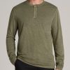 Men American Tall Long Sleeve Tees + Thermals | Lj&S Vintage Washed Slub Men'S Tall Henley Shirt In Vintage Moss Green