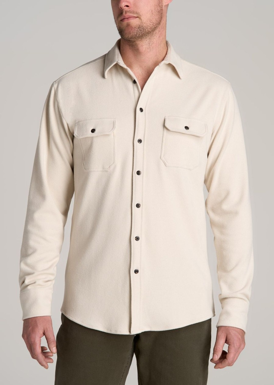 Men American Tall Button Shirts | Stretch Flannel Button Tall Men'S Shirt In Soft Beige