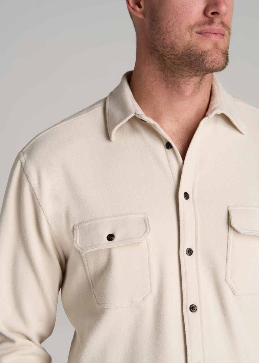 Men American Tall Button Shirts | Stretch Flannel Button Tall Men'S Shirt In Soft Beige