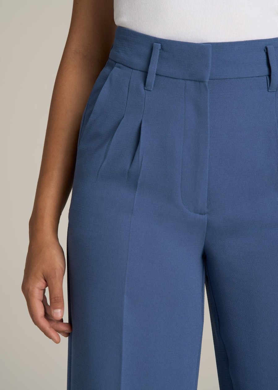 Women American Tall Pants + Trousers | Pleated Wide Leg Dress Pants For Tall Women In Steel Blue