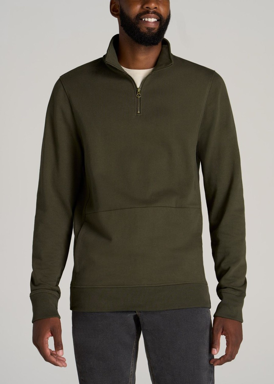 Men American Tall Hoodies + Sweatshirts | Lj&S Heavyweight Quarter-Zip Men'S Tall Pullover In Vintage Thyme Green