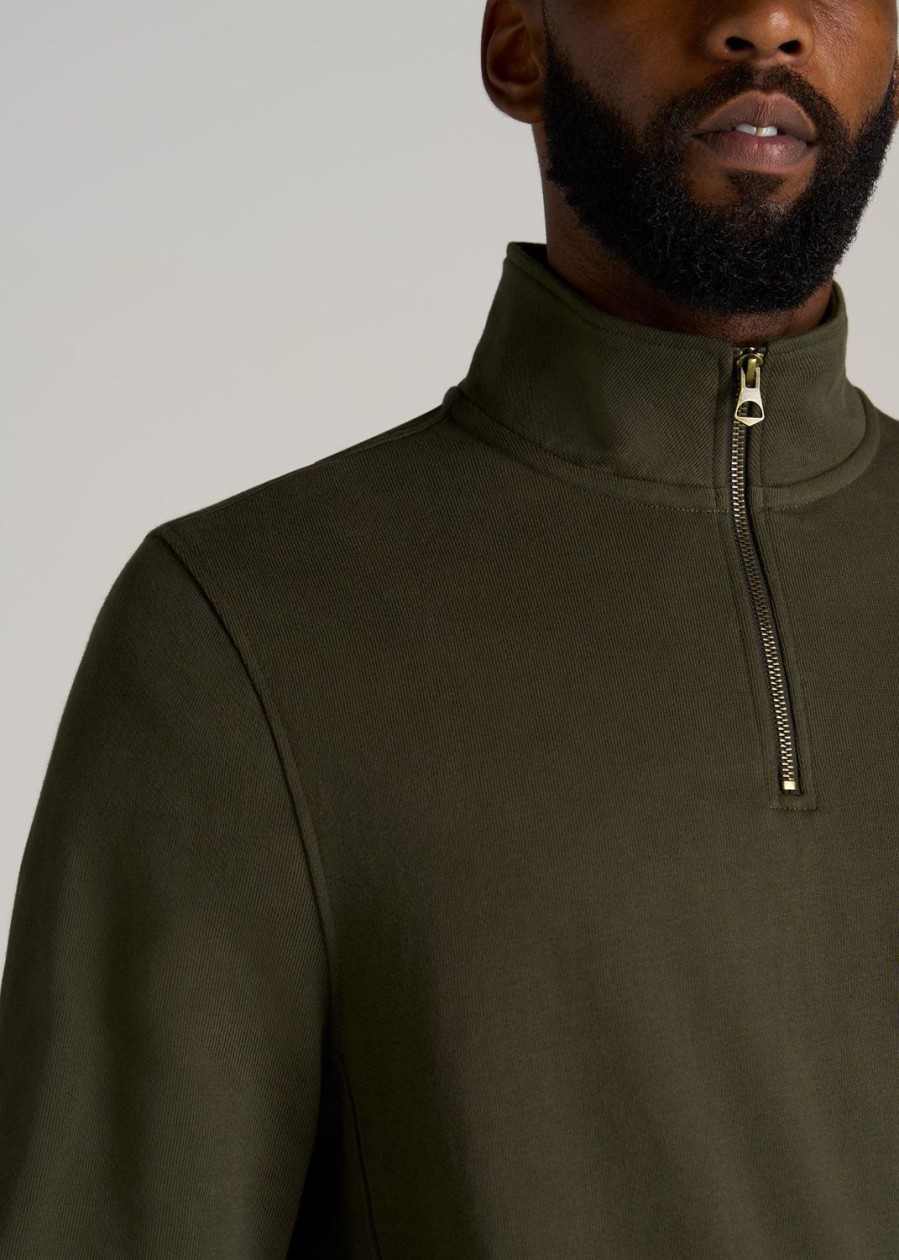 Men American Tall Hoodies + Sweatshirts | Lj&S Heavyweight Quarter-Zip Men'S Tall Pullover In Vintage Thyme Green