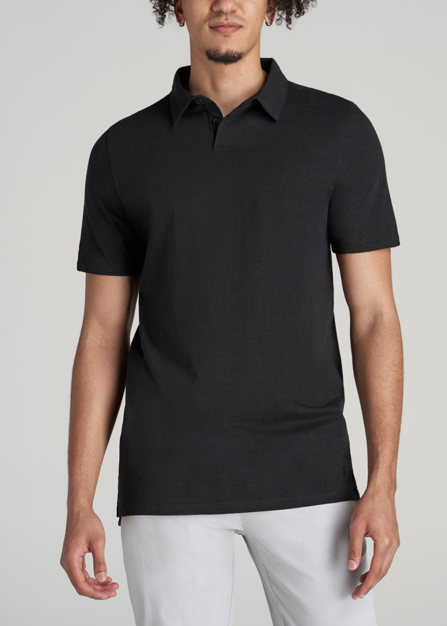 Men American Tall Polos | Slub Self Collar Tall Polo Shirt In Black