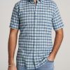 Men American Tall Button Shirts | Short Sleeve Shirt For Tall Men In Eucalyptus & Blue Plaid Eucalptus & Blue Plaid