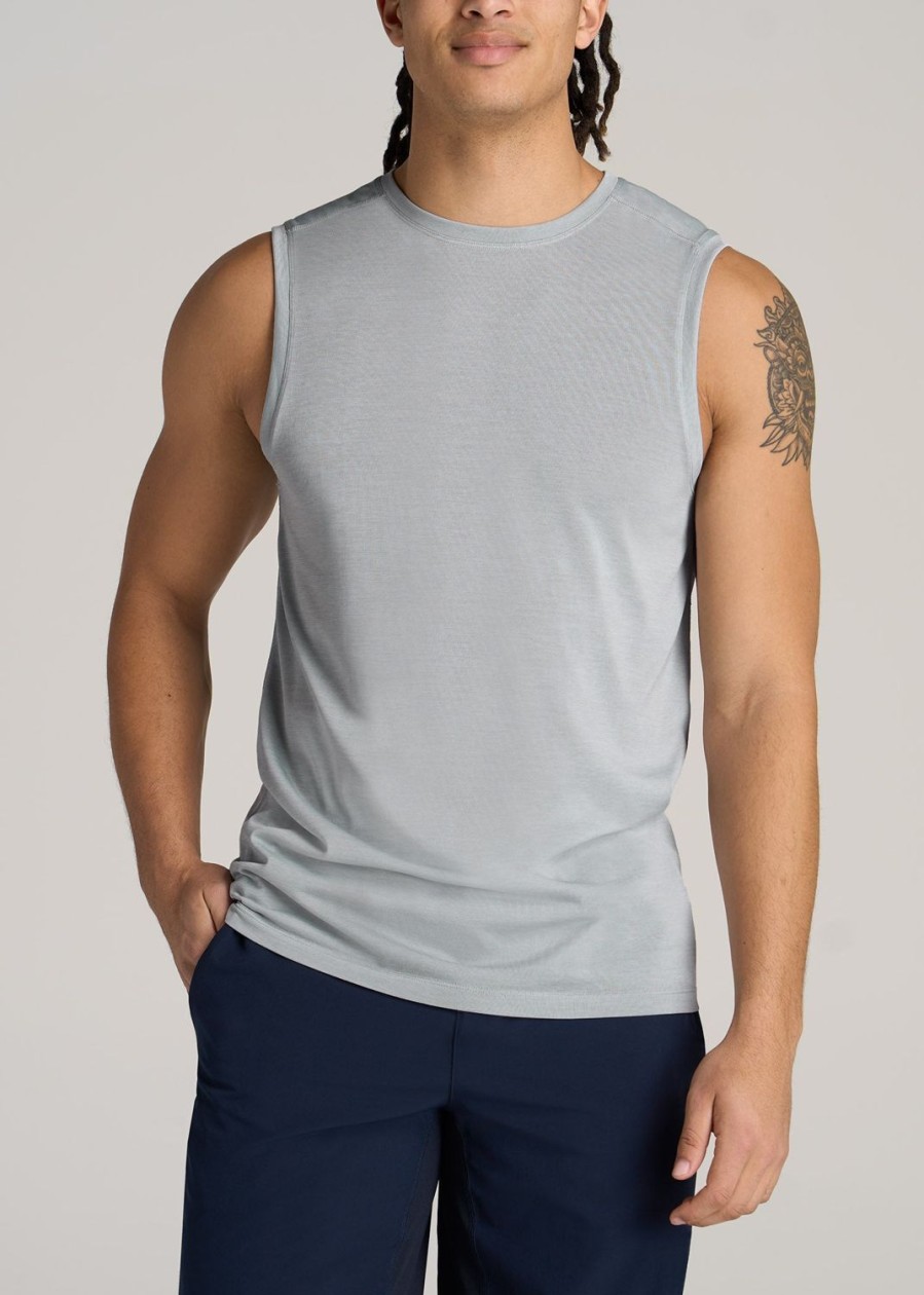 Men American Tall Tees + Tanks | A.T. Performance Modern-Fit Jersey Tank For Tall Men In Light Grey Mix