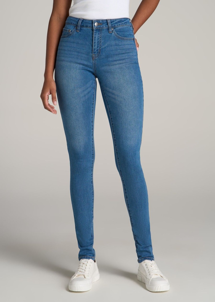 Women American Tall Jeans + Denim | Sarah Mid Rise Skinny Tall Women'S Jean In Bright Mid Blue