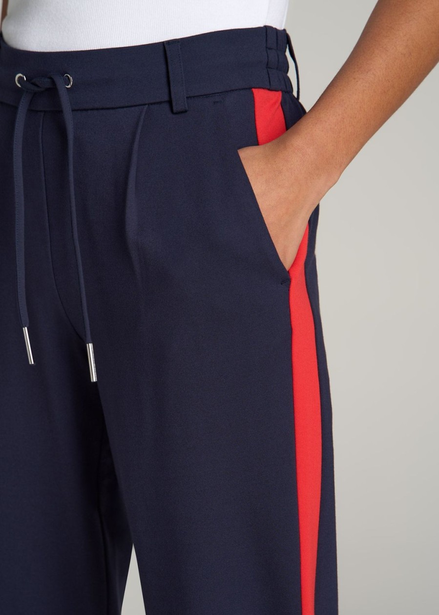 Women American Tall Pants + Trousers | Pull On Tuxedo Stripe Pants For Tall Women In True Navy And Radiant Red