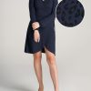 Women American Tall Dresses | Long Sleeve Jersey Wrap Dress For Tall Women In Navy & Black Cheetah