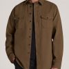 Men American Tall Button Shirts | Lj&S Heavyweight Cotton Twill Overshirt For Tall Men In Grizzly Brown