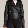 Women American Tall Jackets + Outerwear | Cropped Faux Leather Moto Jacket For Tall Women In Black