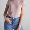 Women American Tall Tees, Tanks + Bodysuits | Women'S Slim-Fit Crewneck Cap Sleeve Tall Tee In Ballerina Pink