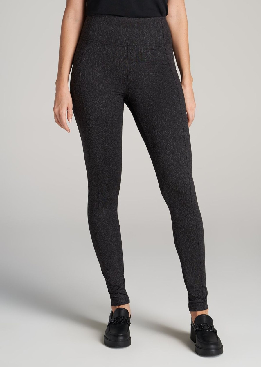 Women American Tall Athletic Pants | Textured Back Pocket Women'S Tall Leggings In Black Charcoal Jacquard