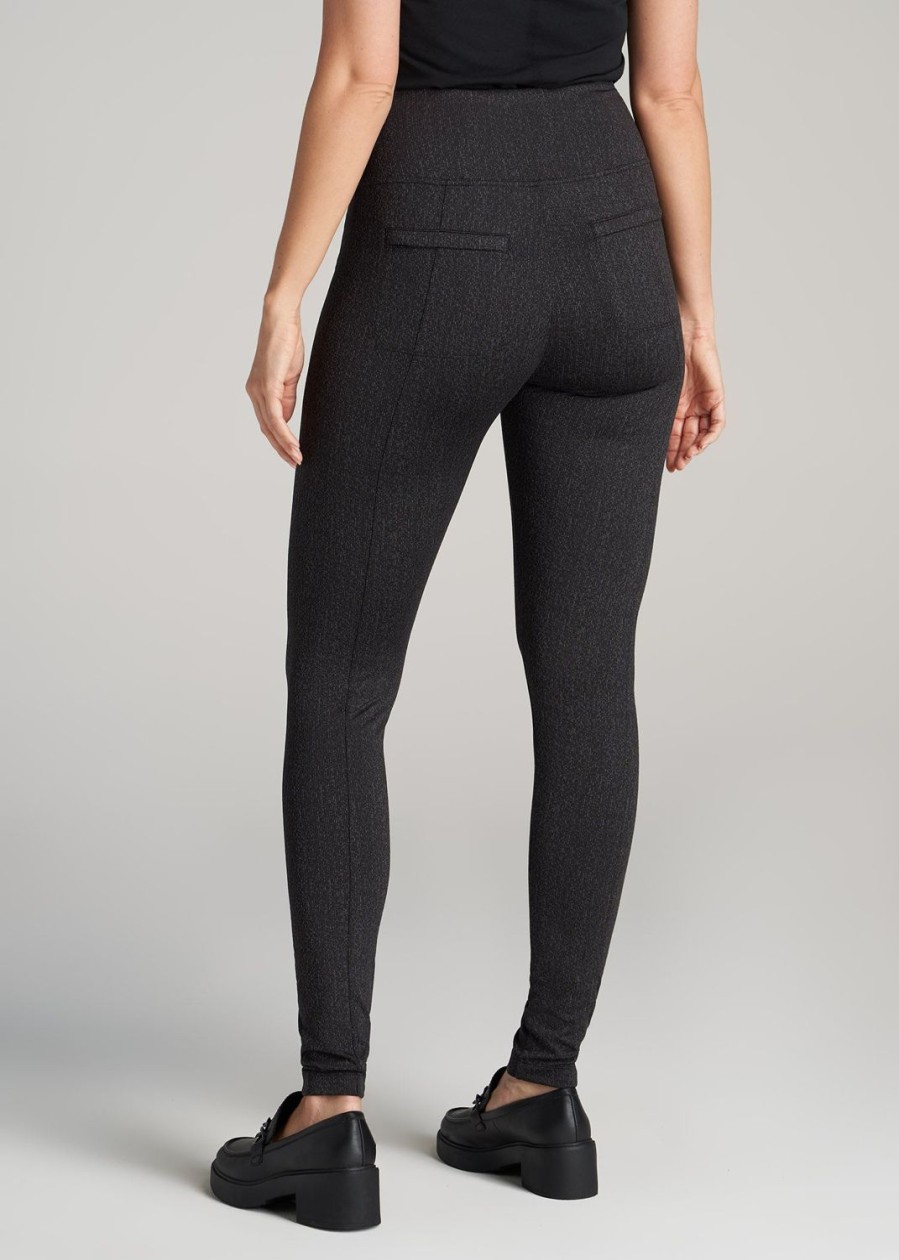 Women American Tall Athletic Pants | Textured Back Pocket Women'S Tall Leggings In Black Charcoal Jacquard