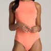 Women American Tall Tees, Tanks + Bodysuits | High Crewneck Sleeveless Bodysuit For Tall Women In Apricot Crush