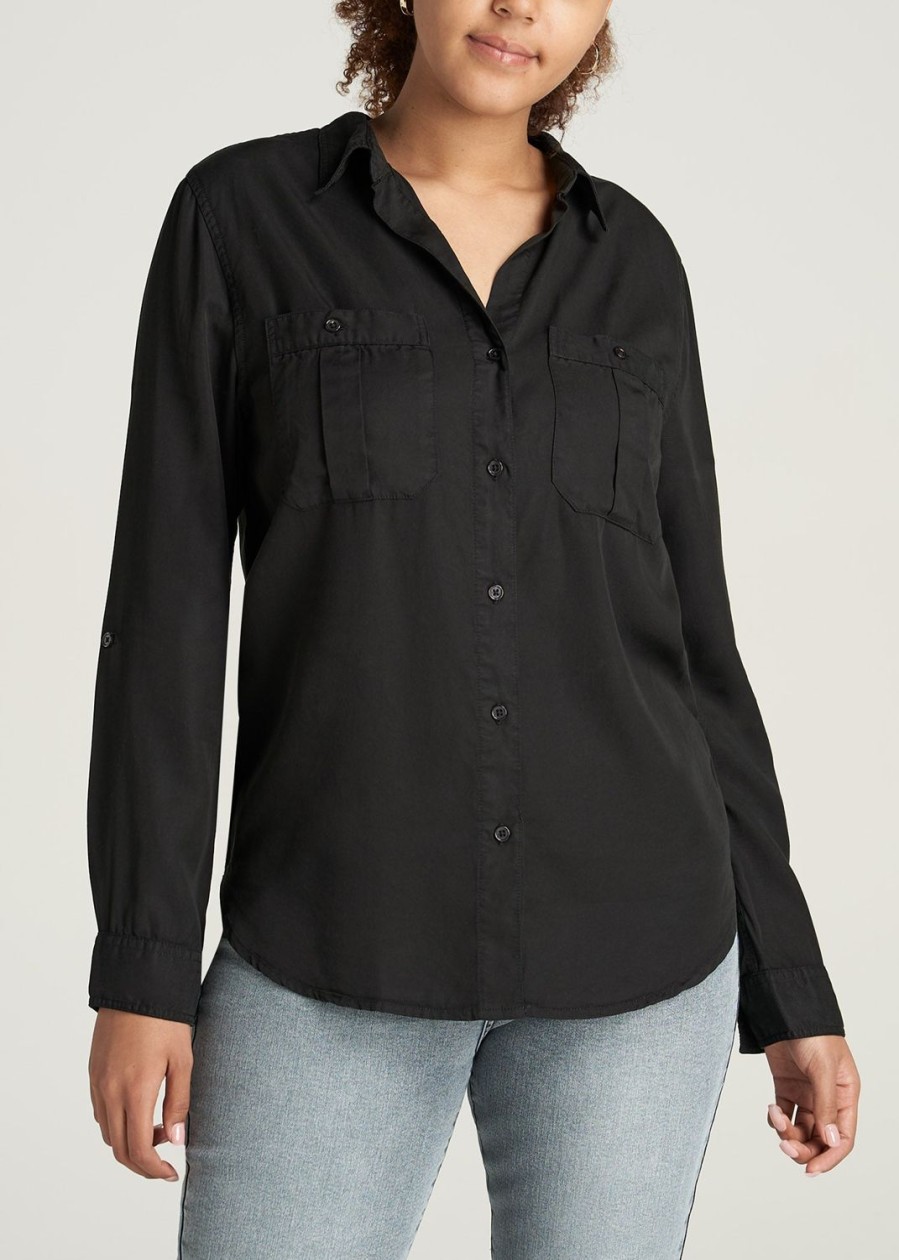 Women American Tall Shirts + Tops | Women'S Tall Tencel Shirt In Black