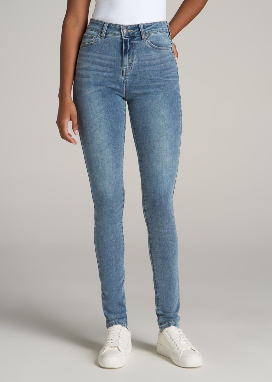 Women American Tall Jeans + Denim | Georgia High Rise Skinny Tall Women'S Jean In Monaco Faded