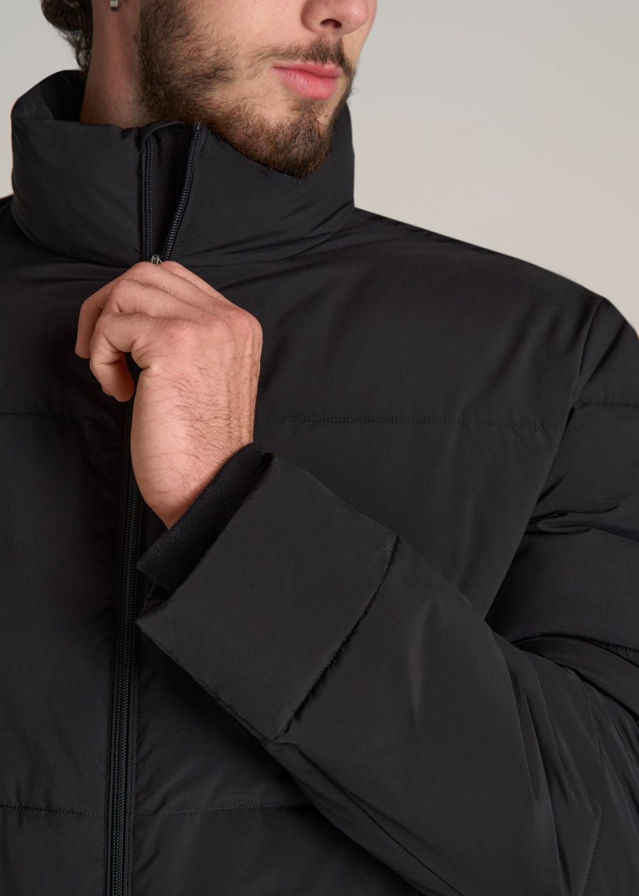 Men American Tall Jackets + Coats | Stand Collar Puffer Coat Jacket For Tall Men In Black