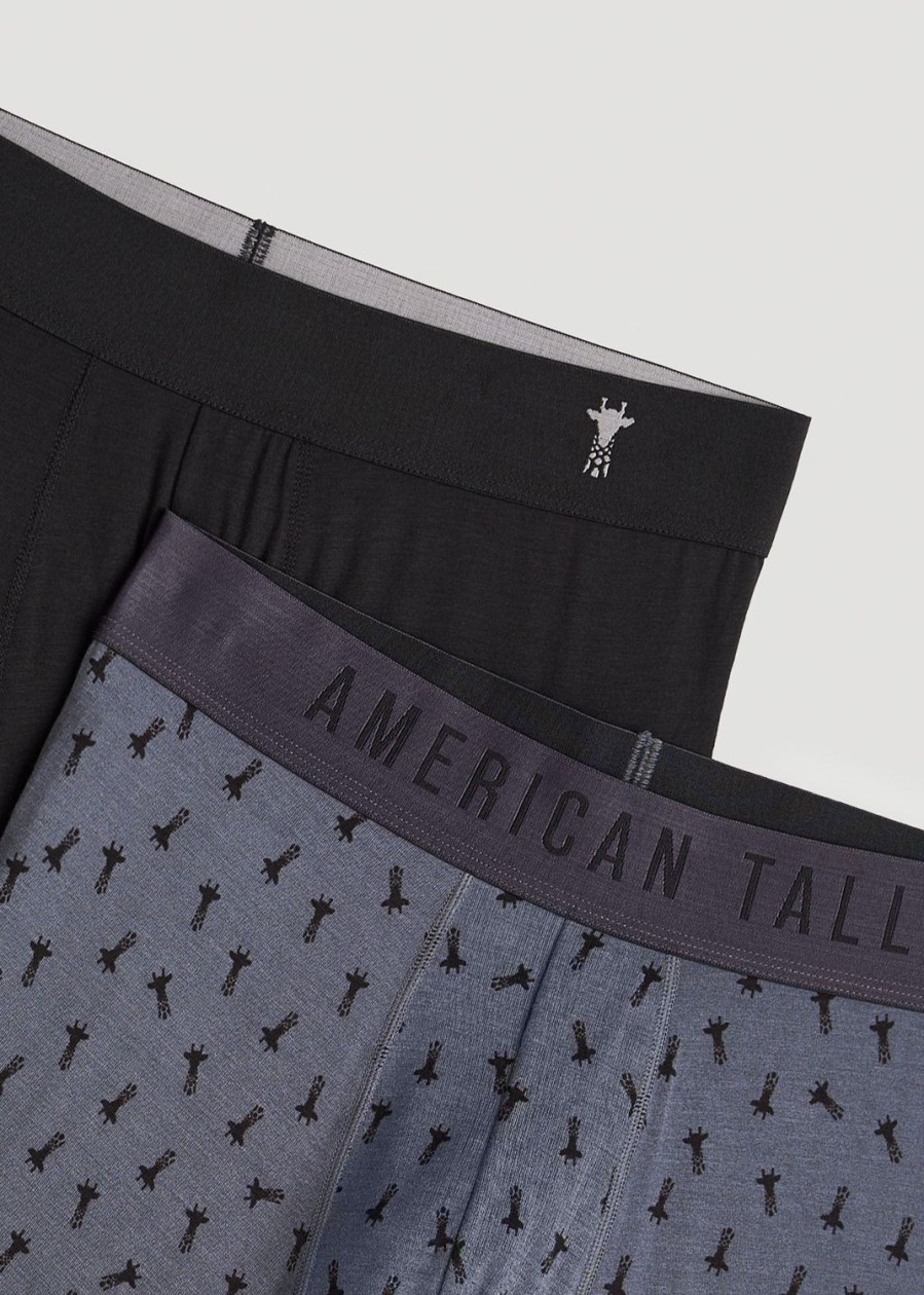 Men American Tall Underwear | Micro Modal Extra-Long Boxer Briefs In (2-Pack) Giraffe Print & Black