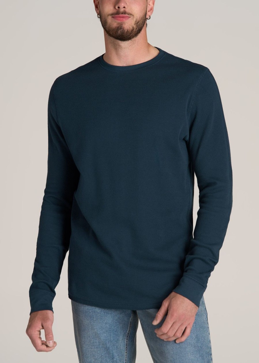 Men American Tall Long Sleeve Tees + Thermals | Double Honeycomb Thermal Crewneck Extra-Long Top In True Navy