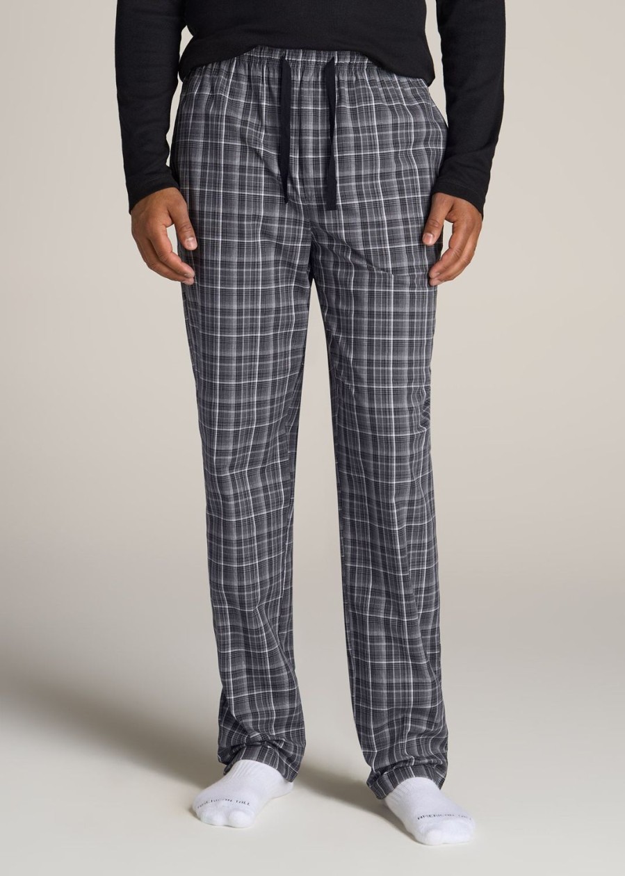 Men American Tall Athletic Pants | Woven Pajama Pants For Tall Men In Black & Grey Plaid