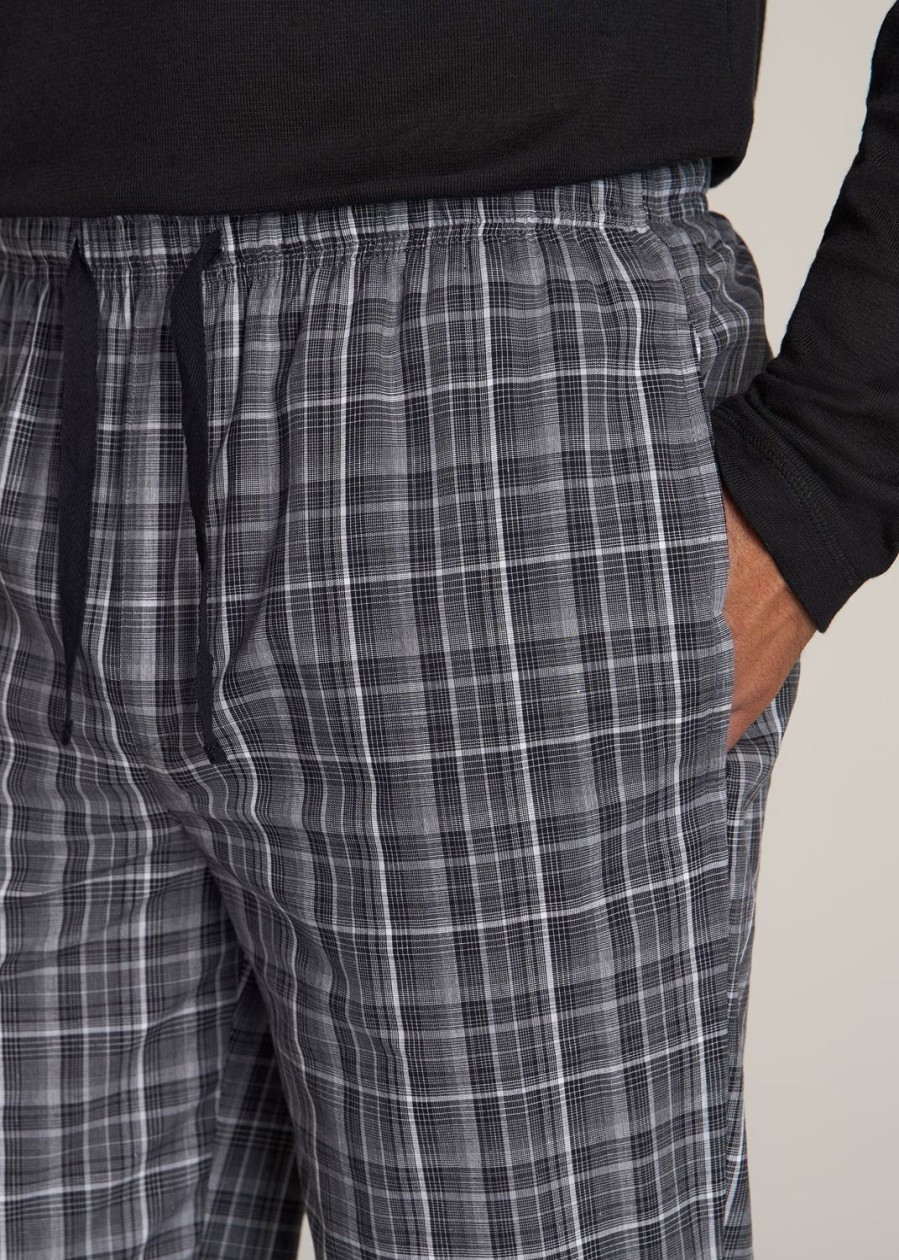 Men American Tall Athletic Pants | Woven Pajama Pants For Tall Men In Black & Grey Plaid