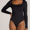 Women American Tall Tees, Tanks + Bodysuits | Long Sleeve Square Neck Bodysuit For Tall Women In Black