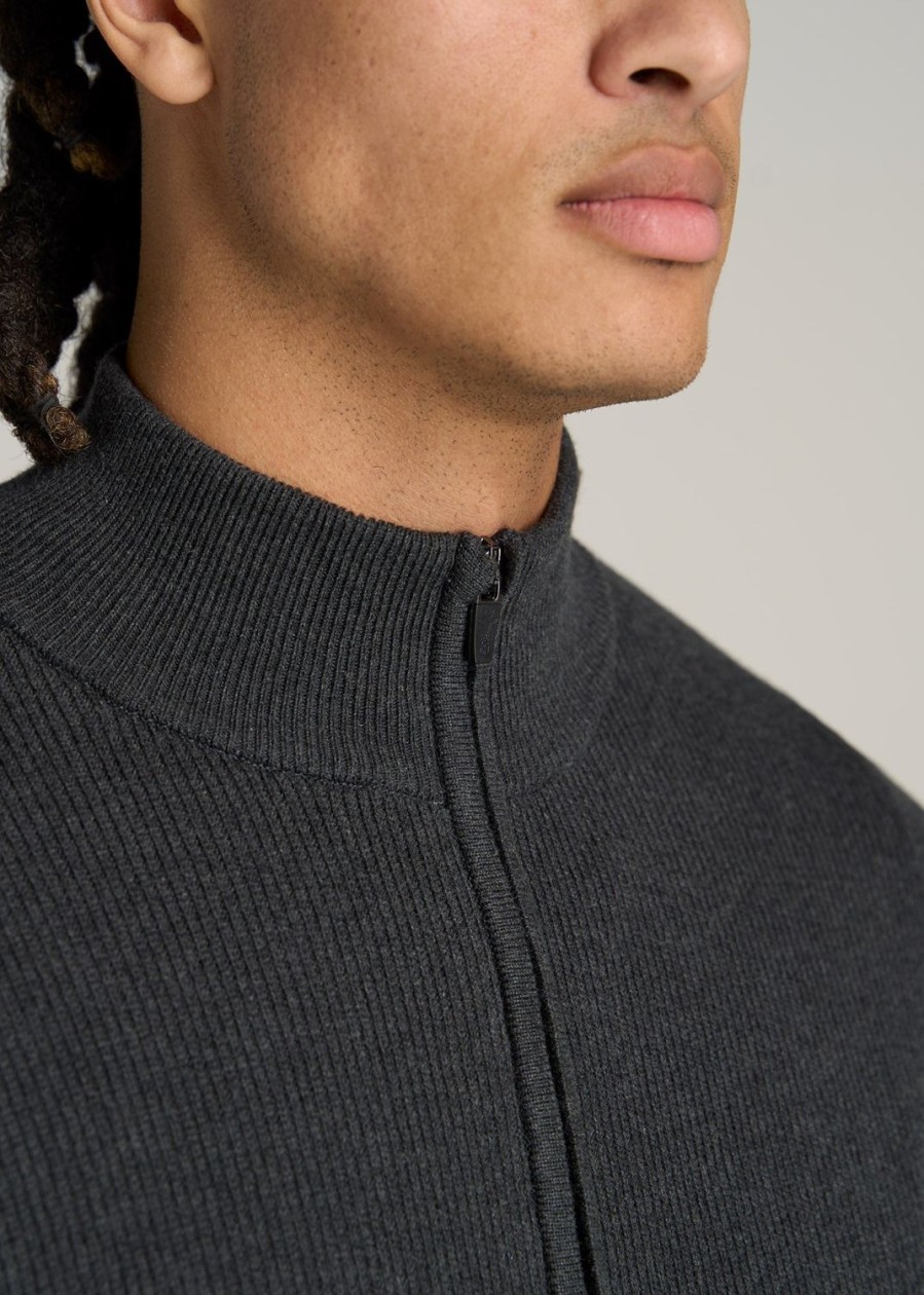 Men American Tall Hoodies + Sweatshirts | Men'S Tall Full Zip Sweater In Charcoal Mix