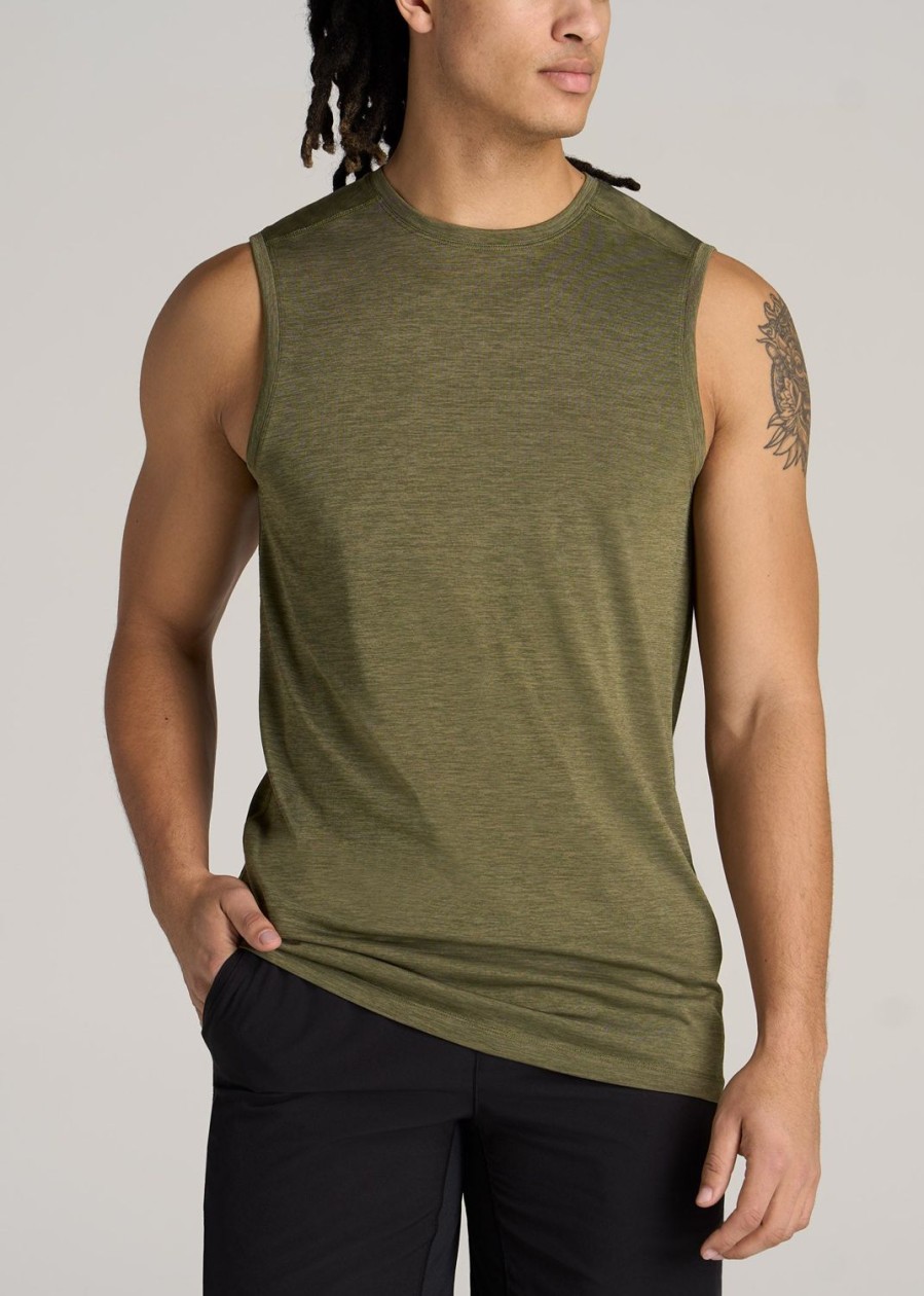 Men American Tall Tees + Tanks | A.T. Performance Modern-Fit Jersey Tank For Tall Men In Olive Mix