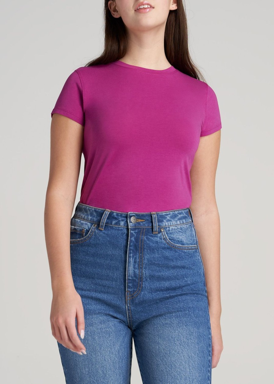 Women American Tall Tees, Tanks + Bodysuits | Women'S Slim-Fit Crewneck Cap Sleeve Tall Tee In Pink Orchid