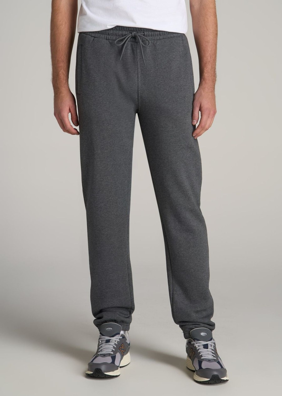 Men American Tall Athletic Pants | Wearever Fleece Elastic-Bottom Sweatpants For Tall Men In Charcoal Mix