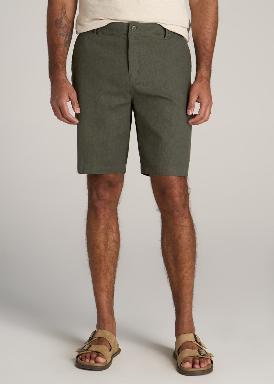 Men American Tall Shorts | Linen Shorts For Tall Men In Spring Olive