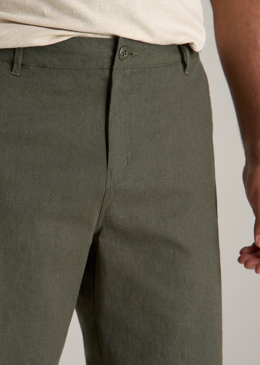 Men American Tall Shorts | Linen Shorts For Tall Men In Spring Olive