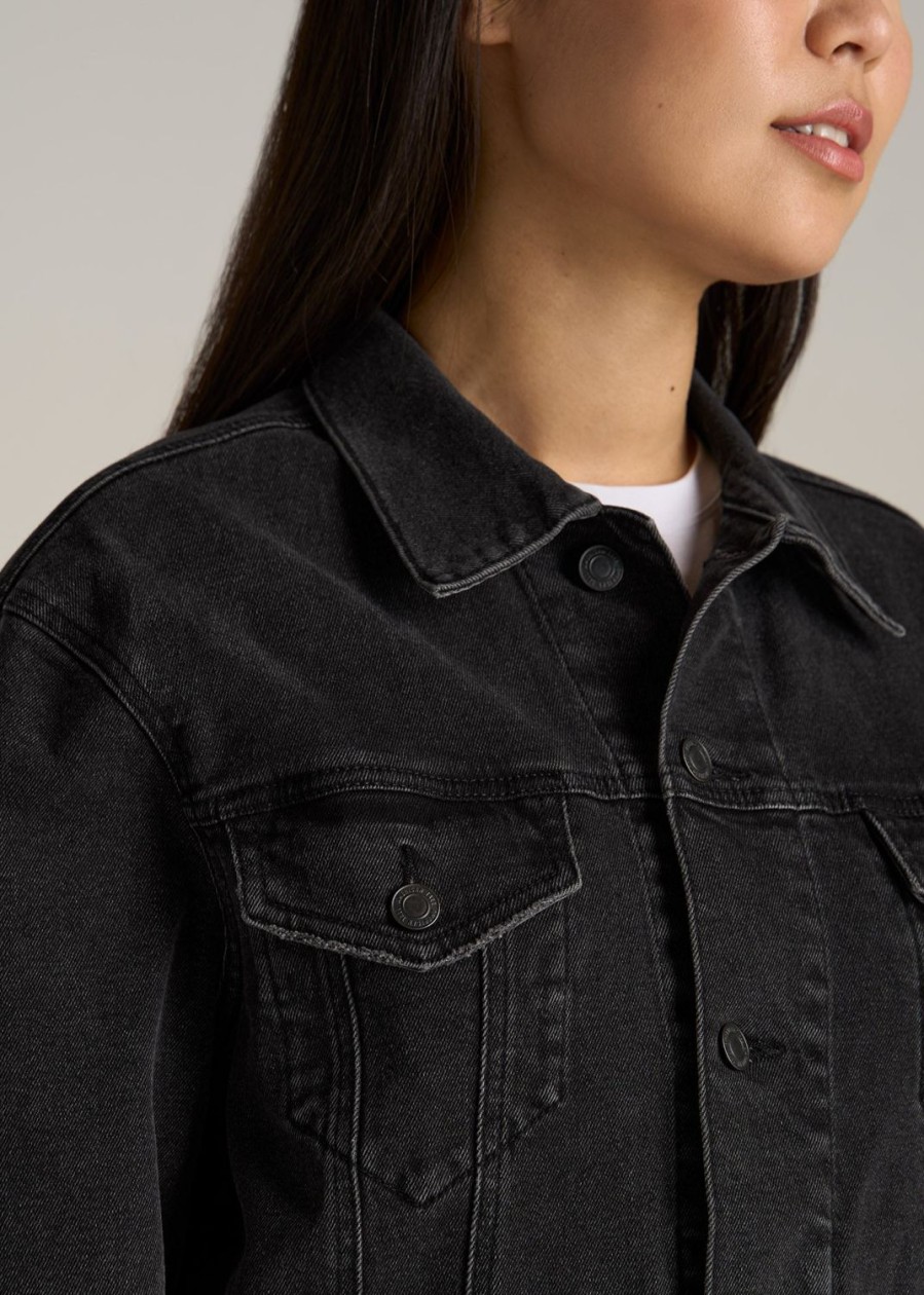 Women American Tall Jackets + Outerwear | Women'S Relaxed Tall Denim Jacket In Black Stone Wash